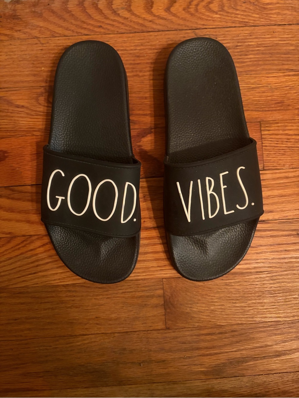 Rae Dunn Good Vibes Black Slide Sandals